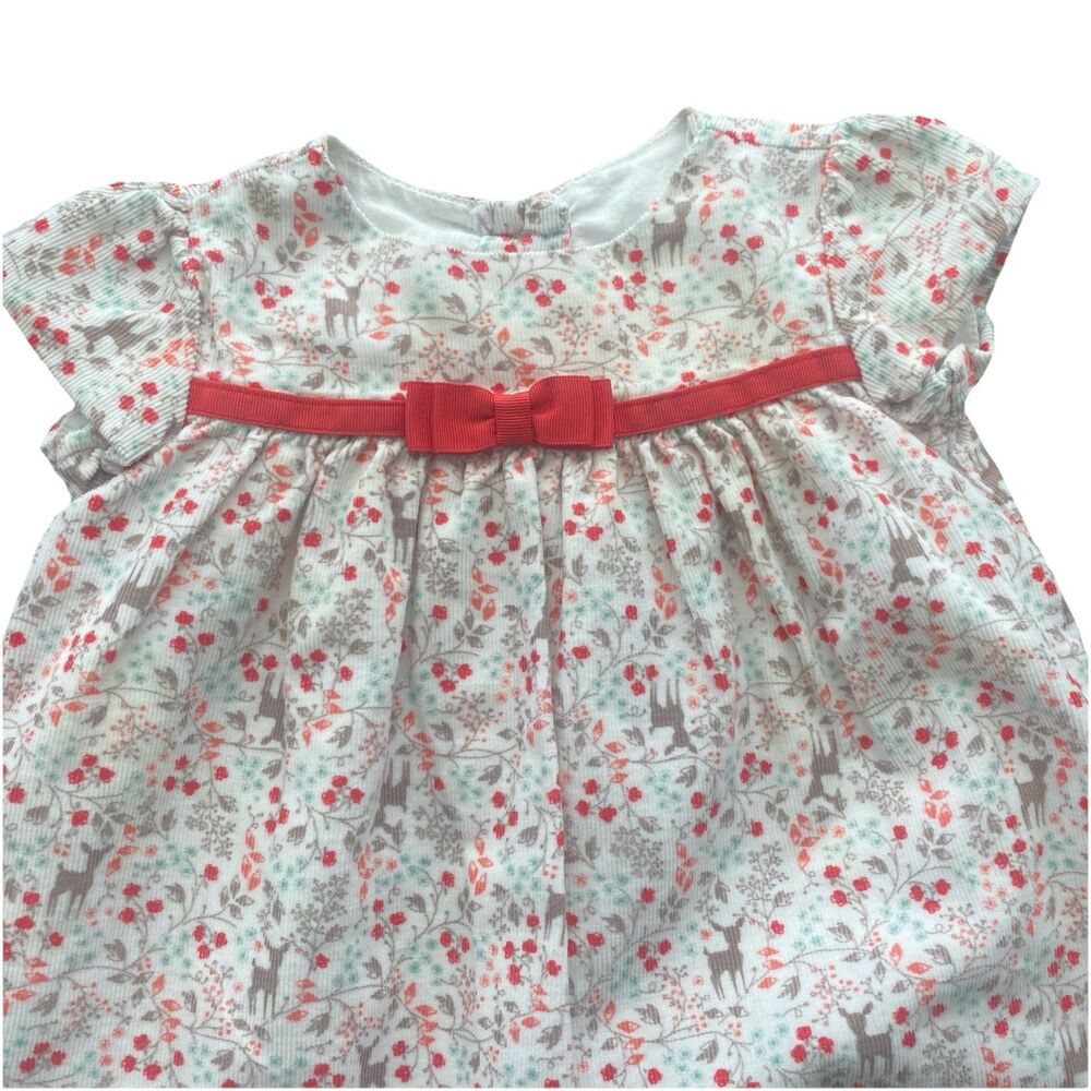 Gymboree Baby Dress 6-12 Months Floral Corduroy Bow Fall 2016 Woodland Deer